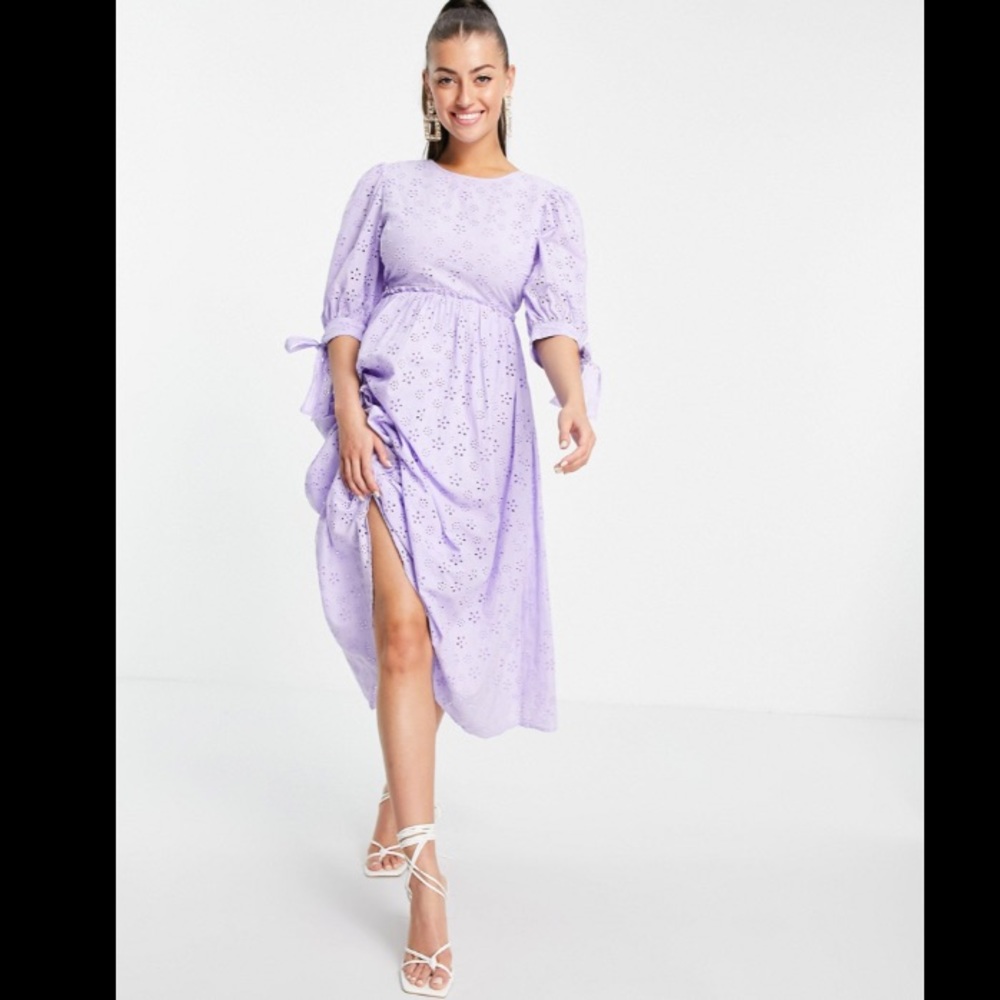 Elegant Lavender Eyelet Midi Dress